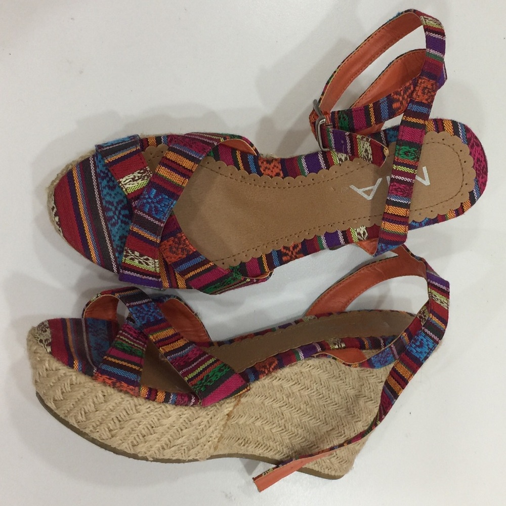 MIA Multicolor Strappy Wedge Heels